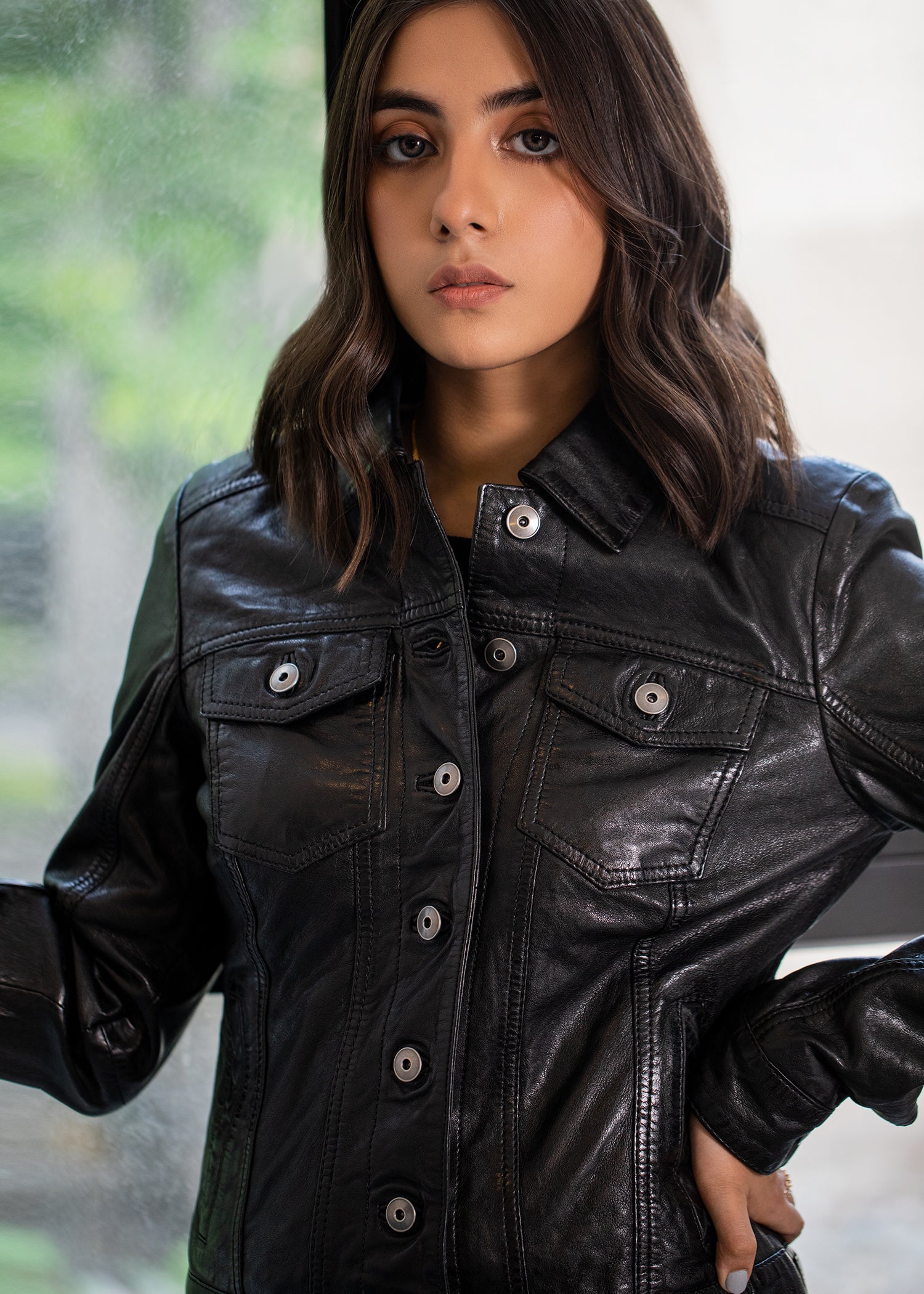 Denim Style Genuine Leather Jacket - Main Image